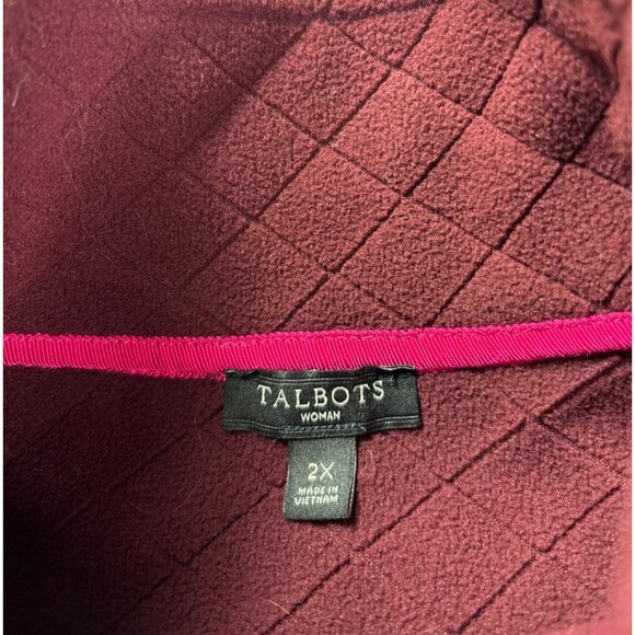 Talbots Womens Textured Pullover Fleece Jacket 2X Burgundy Quarter Zip Pockets - Picture 6 of 7